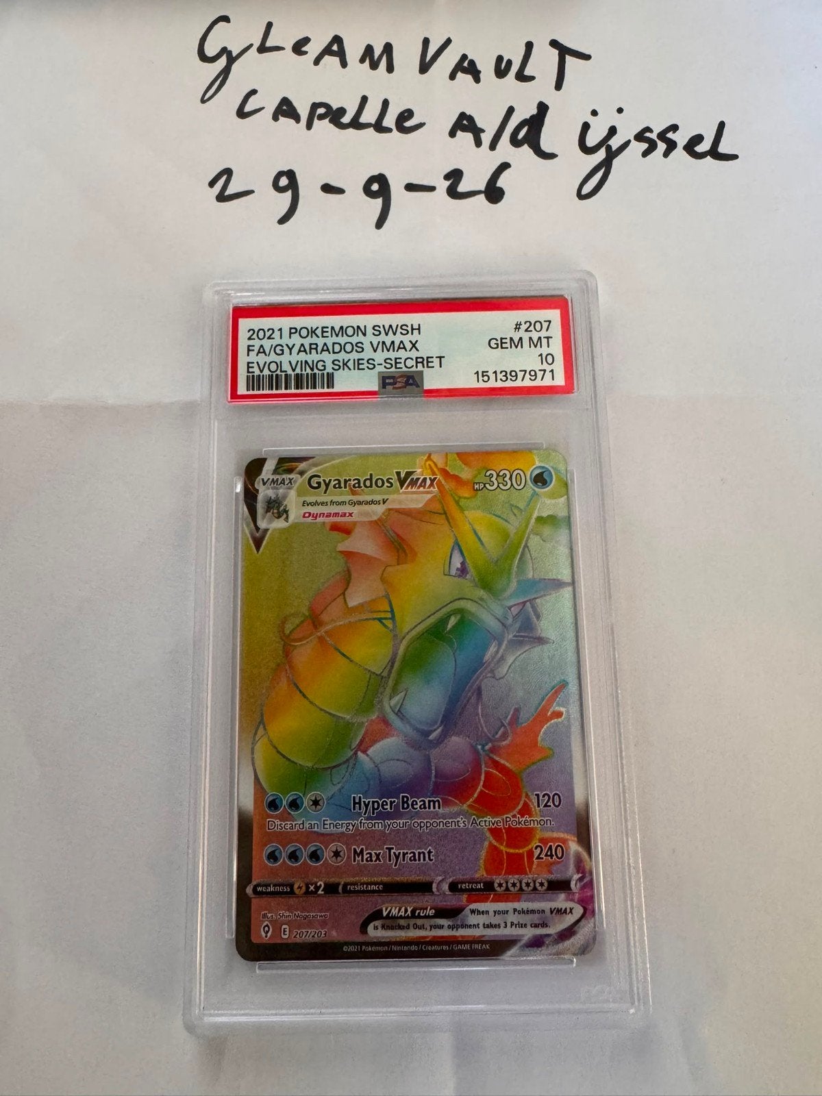 Gyarados VMAX Rainbow Secret Rare PSA 10 - Evolving Skies, Ophalen of Verzenden, Nieuw, Losse kaart, Foil