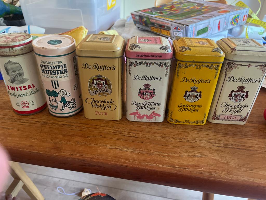Mooie originele oude blikken van hagelslag etc., Verzamelen, Ophalen of Verzenden, Gebruikt, Overige, Overige merken