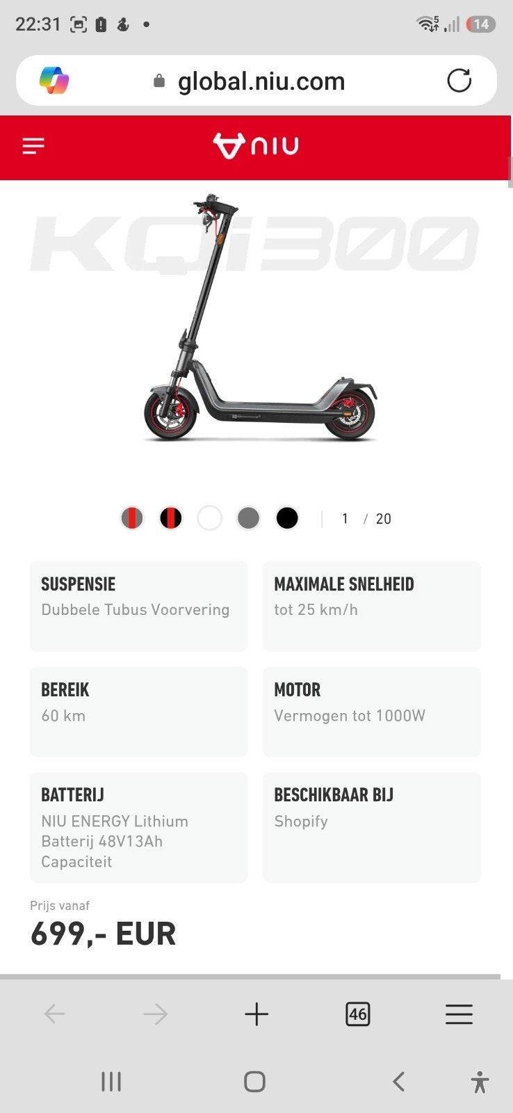 Electrische step merk NIU KQI300., Fietsen en Brommers, Steps, Ophalen, Zo goed als nieuw, Elektrische step (E-scooter)