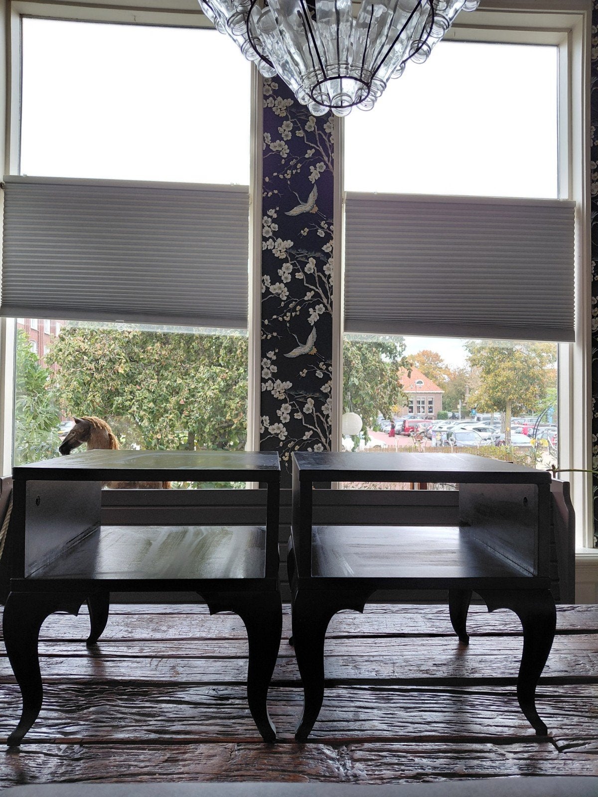 Set van 2 elegante zwarte nachtkastjes 38x38 cm 40 cm hoog, Ophalen, Gebruikt, Minder dan 45 cm, Minder dan 55 cm