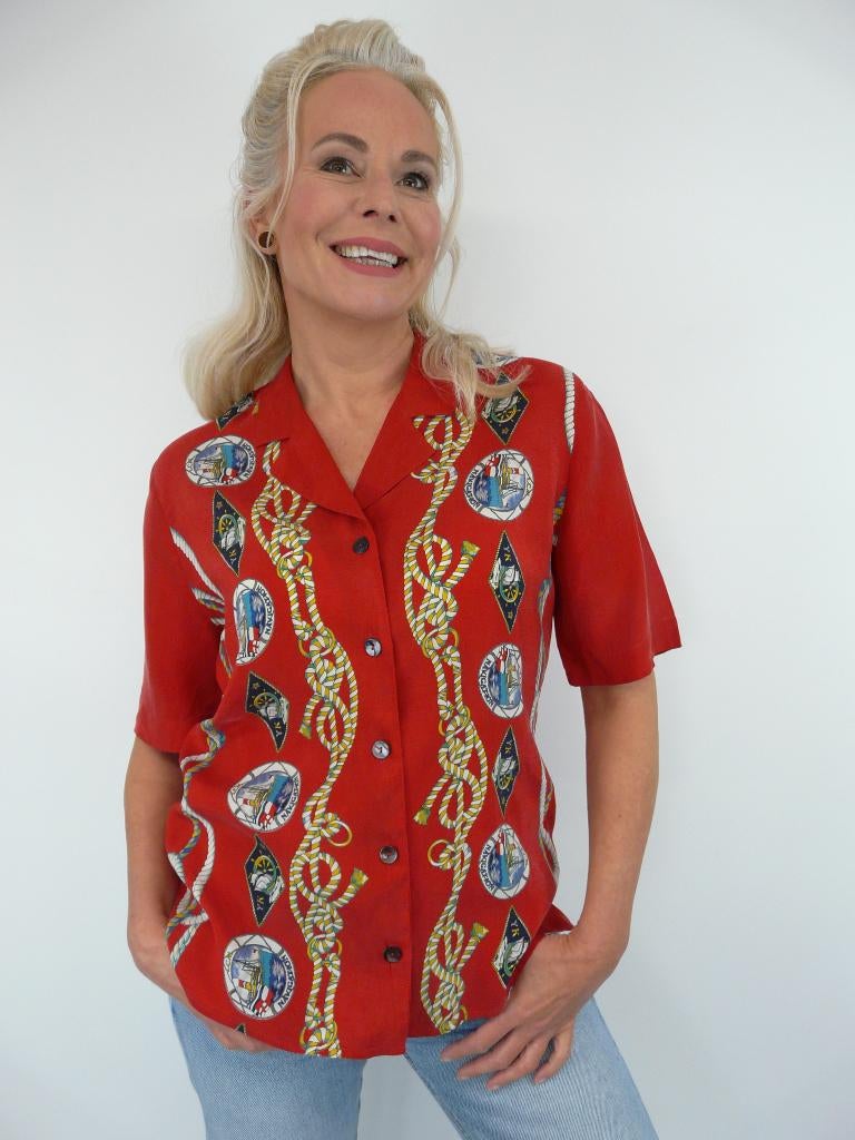 *Abfab Vintage Rode Cupro Blouse M*, Kleding | Dames, Blouses en Tunieken, Zo goed als nieuw, Maat 38/40 (M), Rood, Ophalen of Verzenden