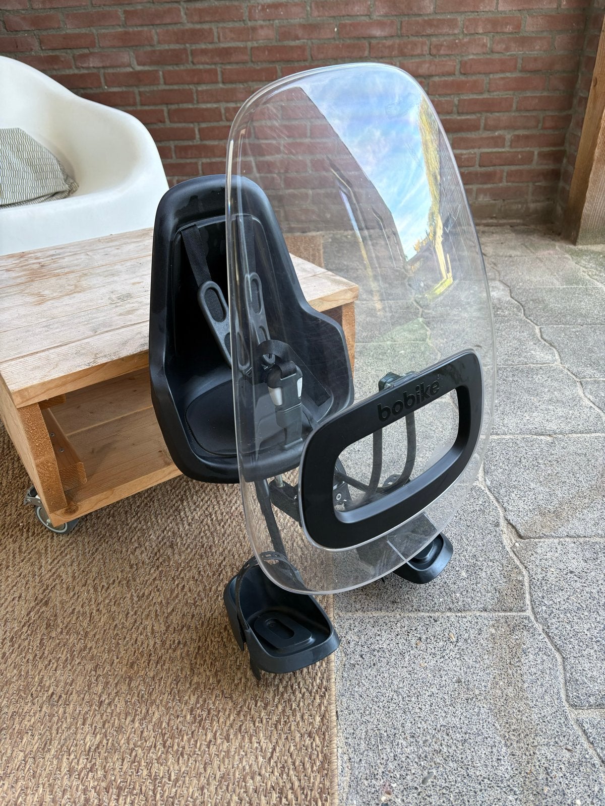 Bobike One Fietszitje Voor met Windscherm, Ophalen, Voetsteuntjes, Voorzitje, Zo goed als nieuw