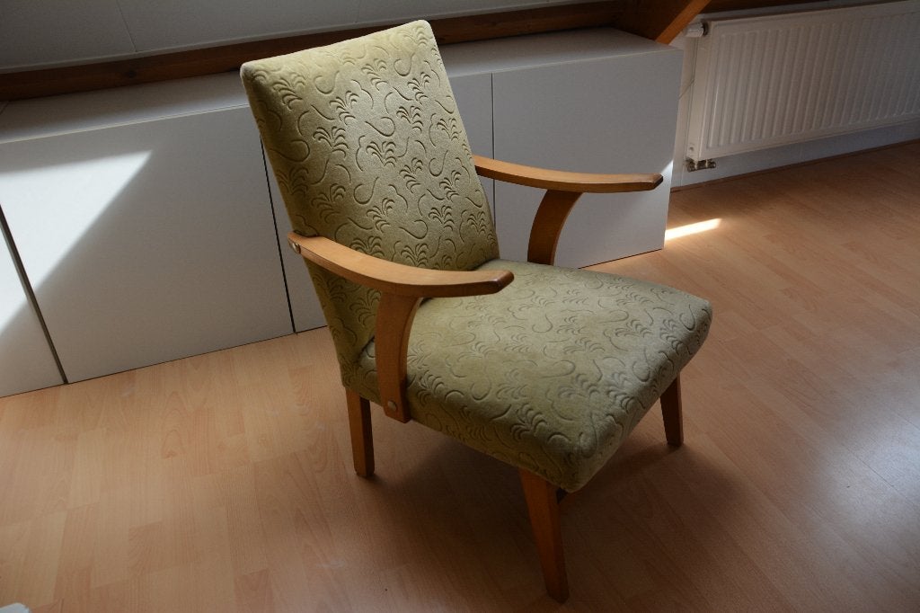 Leuke vintage stoel (hout met stoffen bekleding), Ophalen, Hout, Gebruikt, Overige kleuren