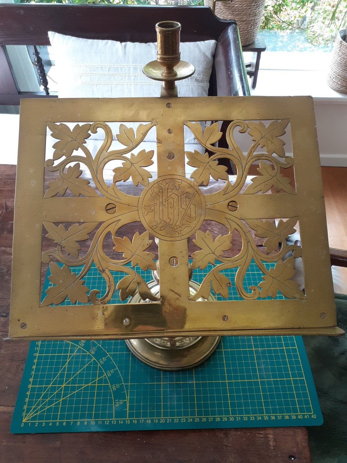 Antieke koperen lezenaar met Christusmonogram, Parijs 1882, Ophalen of Verzenden