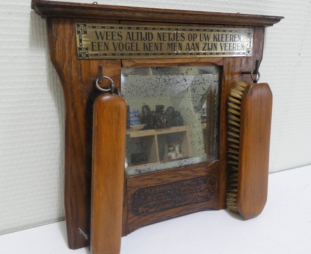 Hollands spreuken bord met spiegel en borstels [2094], Antiek en Kunst, Ophalen of Verzenden