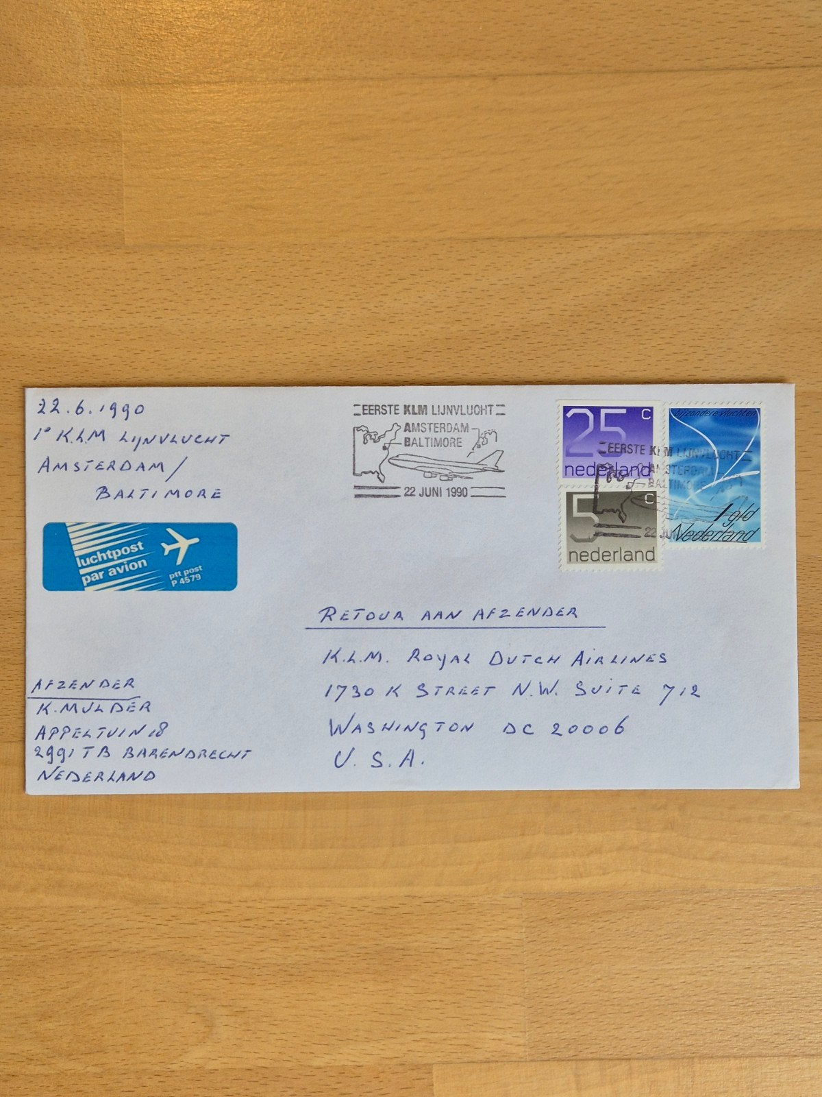 Envelop KLM eerste vlucht, Ophalen of Verzenden, Envelop