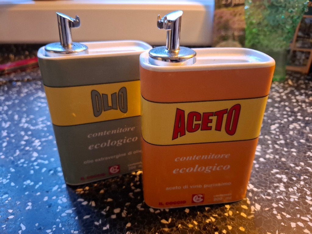 Italiaans olie- en azijnstel van Il Coccio (design vintage), Ophalen of Verzenden, Steen/keramiek, Meerkleurig, Overige typen