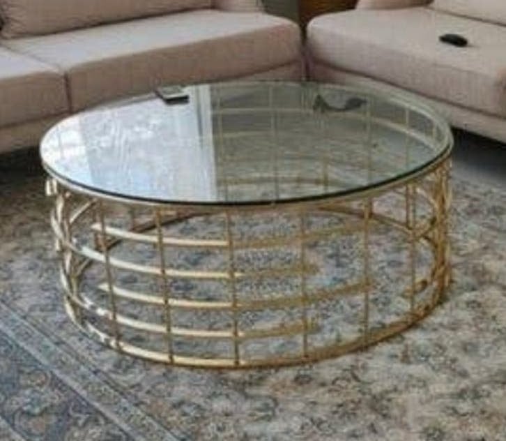 Salontafel glas en metalen onderstel, Ophalen, Gebruikt, Rond, Glas