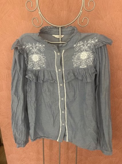 Pigalle blouse met borduursel - Maat M, Maat 38/40 (M), Blauw, Pigalle, Ophalen of Verzenden