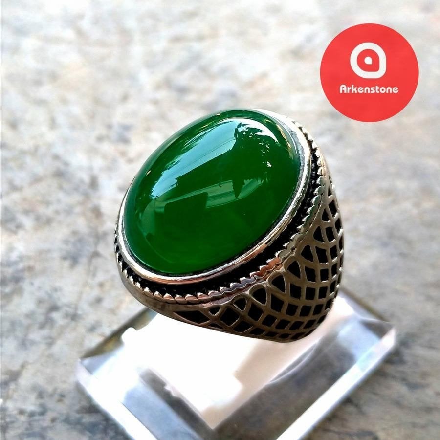 Elegante Ring met Groene Chrysopraas-Agaat Titanium CAR56, Sieraden, Tassen en Uiterlijk, Ringen, Overige materialen, 20 of groter