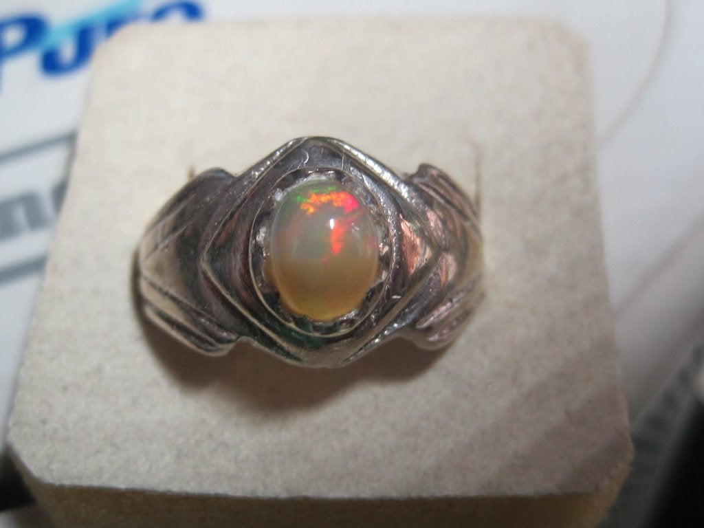 Design opaal zilver 925 ring maat 19,4, Ophalen, 19 tot 20, Zo goed als nieuw, Met edelsteen