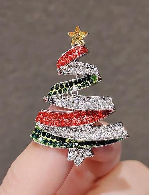 flonkerende broche Kerstboom, kleur rosé goud, Kerstklokjes, Diversen, Kerst, Nieuw, Ophalen of Verzenden