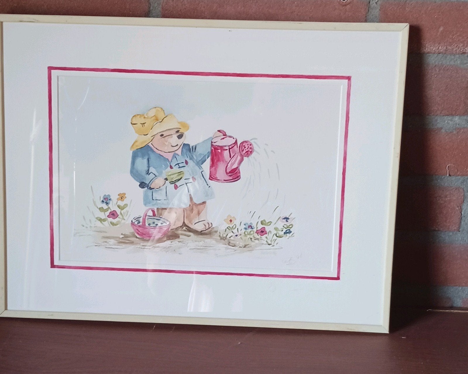 Schattige aquarel Padington, gesigneerd '96, Antiek en Kunst, Kunst | Tekeningen en Foto's, Ophalen of Verzenden, Tekening, Aquarel