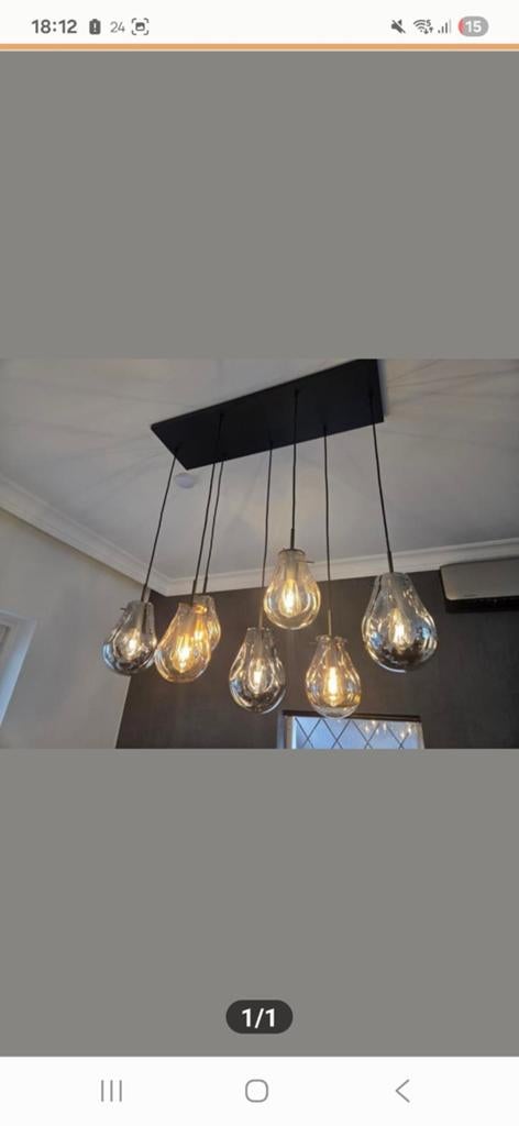 Coco Maison hanglamp met 7 glazen druppelvormige kappen, Modern, industrieel, Ophalen of Verzenden, Zo goed als nieuw, Glas