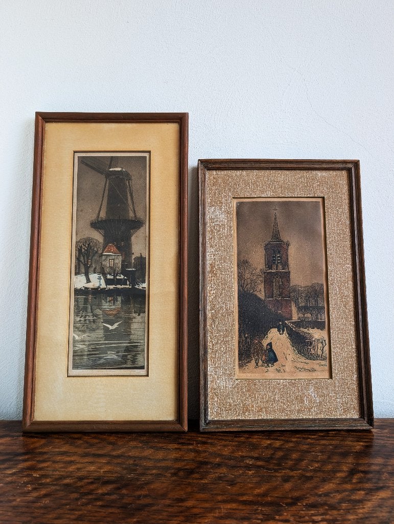 Tjeerd Bottema Molen "De Stier" & "Torrentje van Laren", Antiek en Kunst, Ophalen, Landschap, Ets, 1900 - 1949
