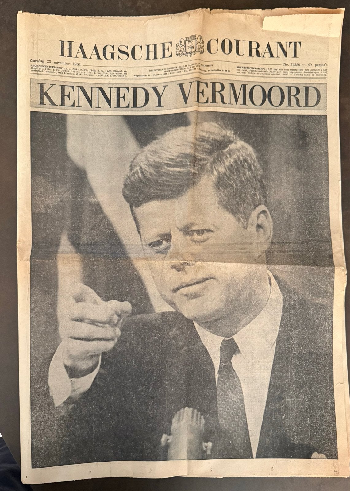Haagsche Courant - Kennedy Vermoord (1963), Boeken, Ophalen of Verzenden, Gelezen, Krant