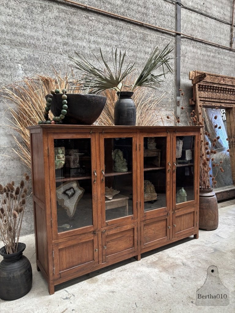 Antieke houten vitrine winkel schoolkast, Antiek en Kunst, Curiosa en Brocante, Ophalen of Verzenden