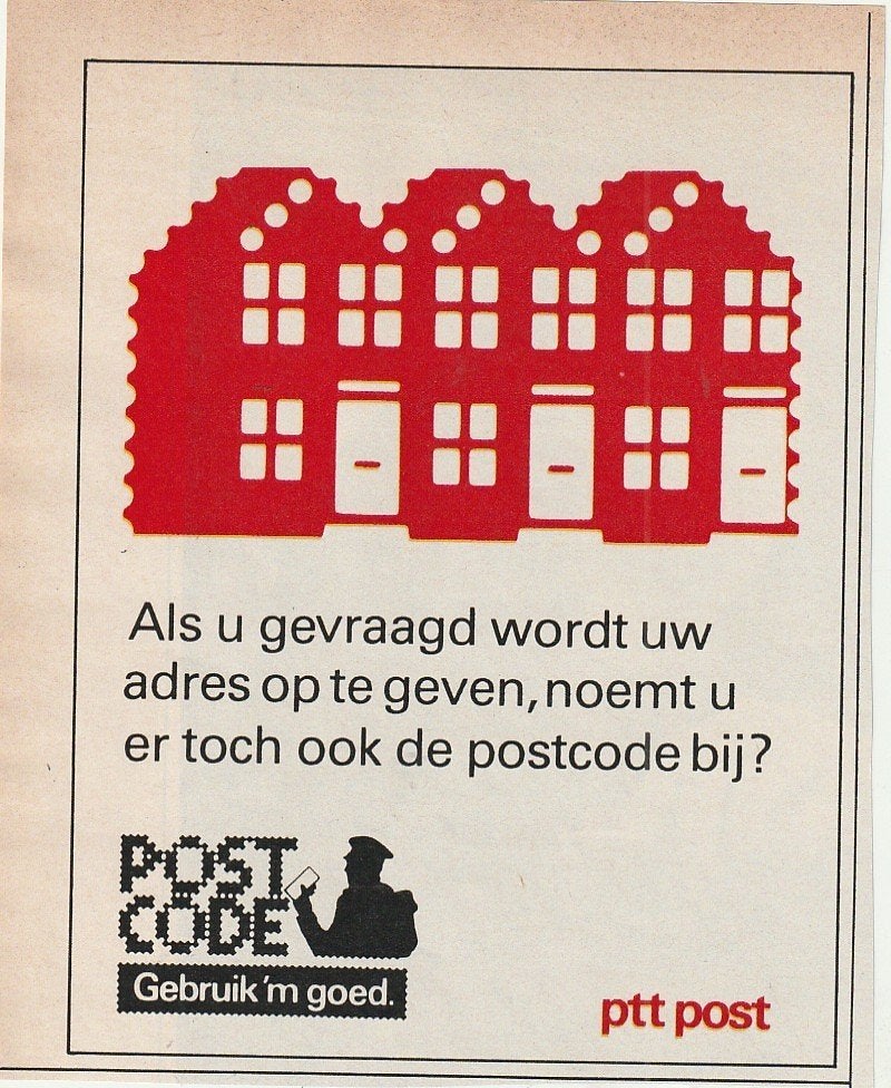 Retro reclame 1980 PTT Post gebruik ook de postcode, Verzenden, Overige typen