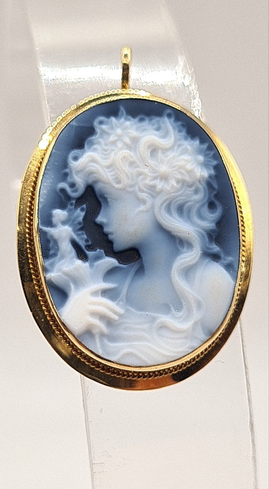 18k 750 gouden camee van blauwe agaat
Broche en hanger, Ophalen of Verzenden