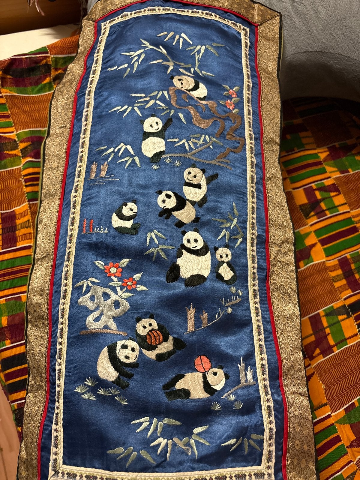 Geborduurde Chinese wanddecoratie met panda's, Antiek en Kunst, Ophalen of Verzenden