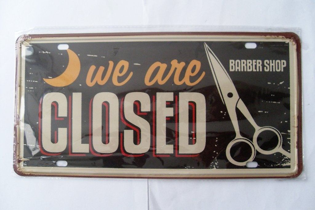 Barber Shop Kapper Wandplaat Closed Gesloten Kapsalon, Metaal, Industrieel, Nieuw, Ophalen of Verzenden