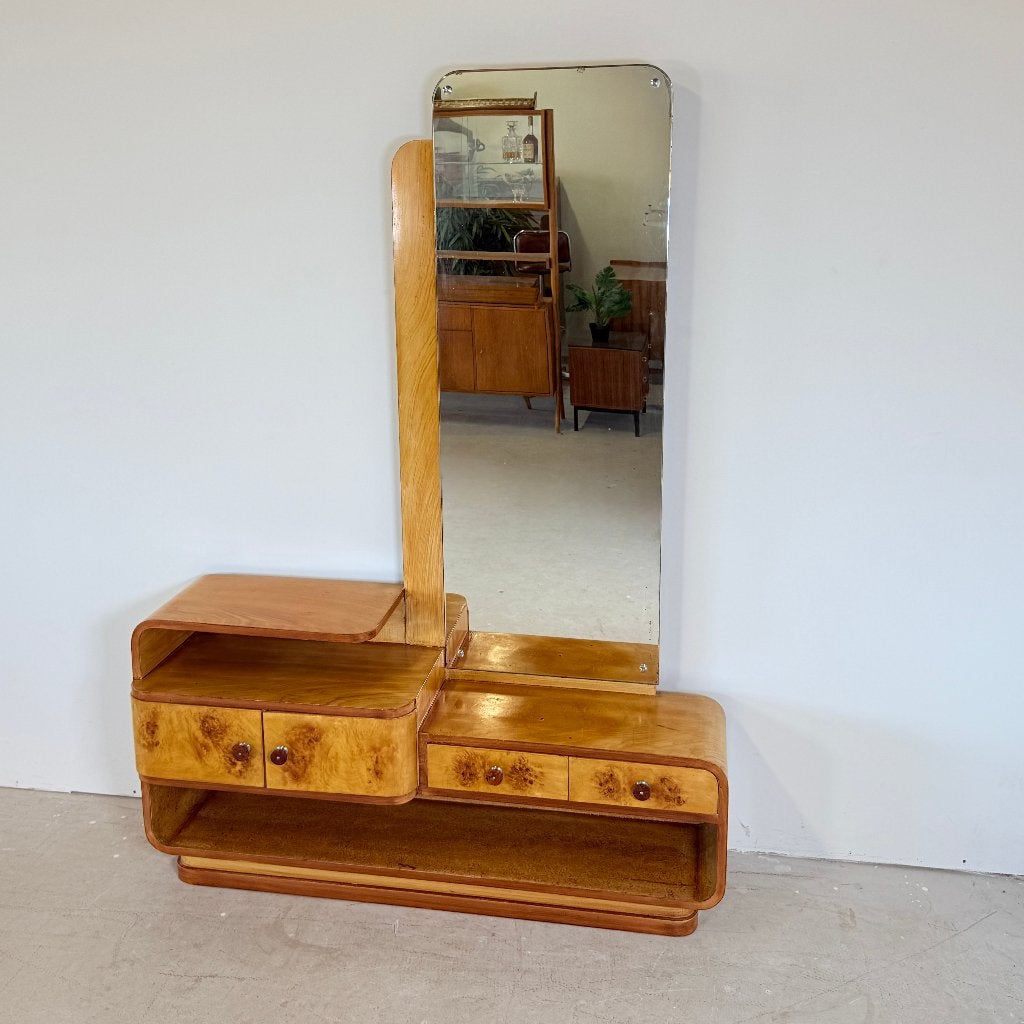 Unieke Halabala-stijl Art Deco kaptafel met bakeliet grepen, Huis en Inrichting, Tafels | Kaptafels, Gebruikt, 100 tot 150 cm
