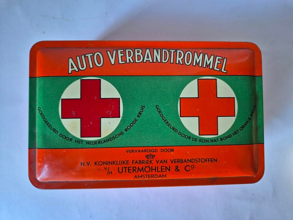 Originele vintage auto verbandtrommel Utermöhlen, Verzamelen, Blikken, Ophalen of Verzenden, Gebruikt, Overige