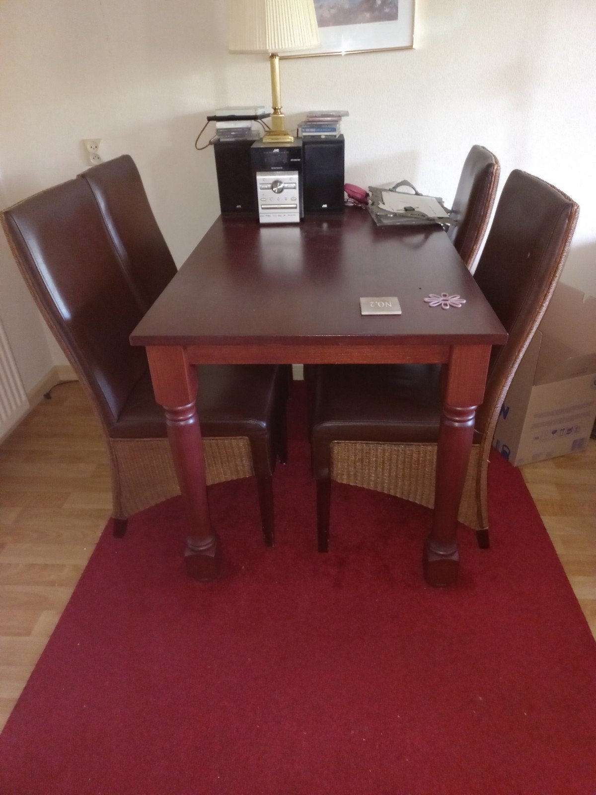 mooie eethoek met 4 lloyd loom stoelen, Huis en Inrichting, Ophalen, Zo goed als nieuw, Rechthoekig, 50 tot 100 cm