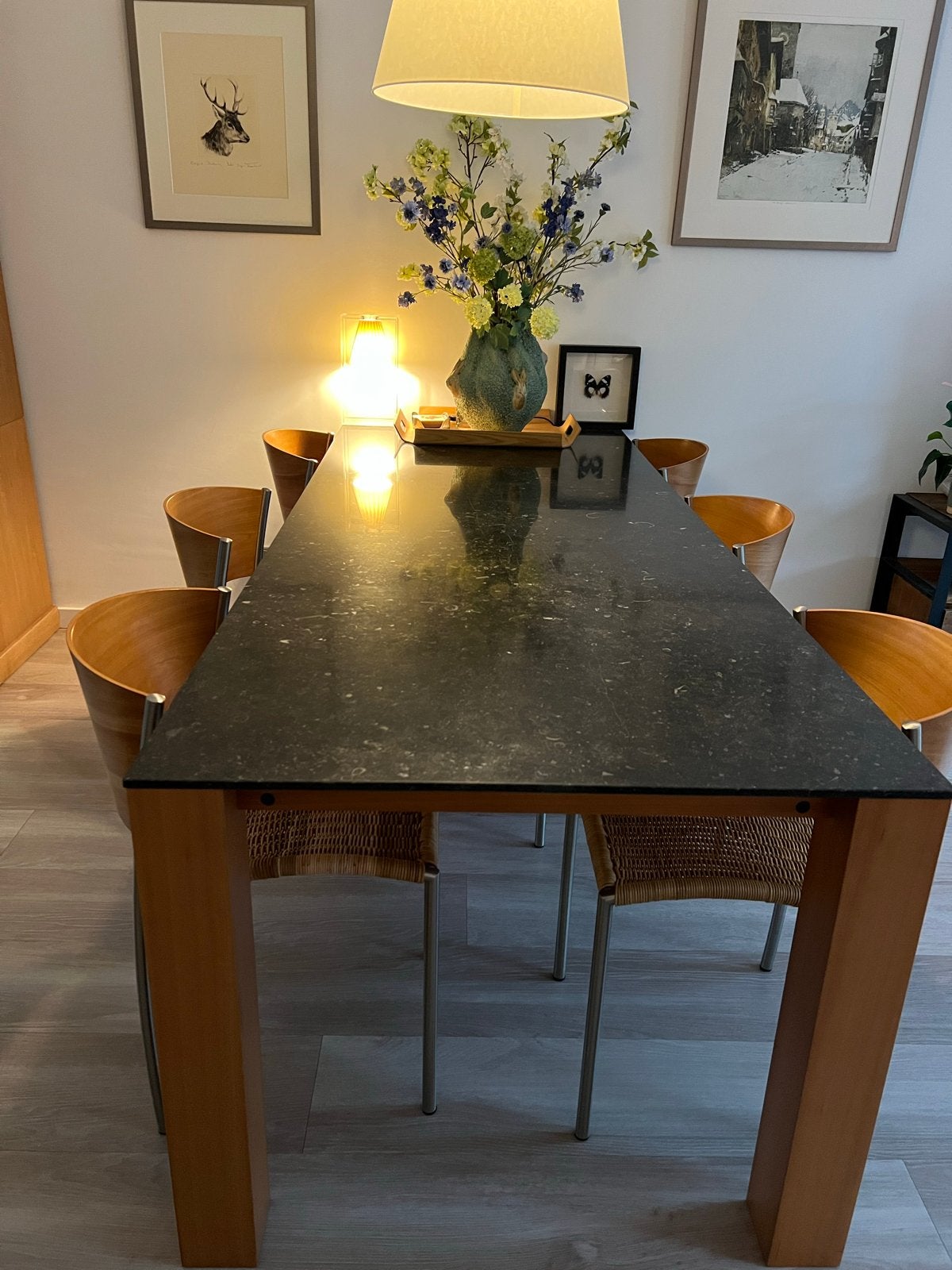 Design Eettafel met natuurstenen blad en geheime lade, Ophalen, Overige materialen, Gebruikt, 50 tot 100 cm