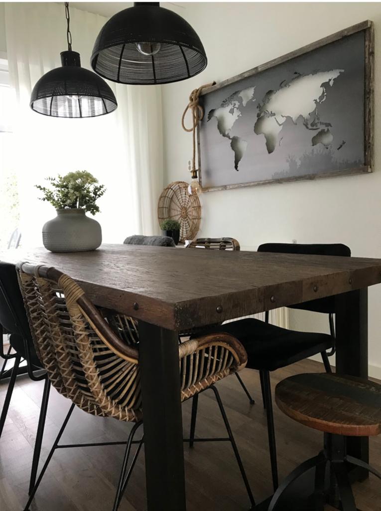 Robuuste Eettafel Oud Hout / Industrieel  (220x90), Ophalen, 200 cm of meer, 50 tot 100 cm, Vijf personen of meer