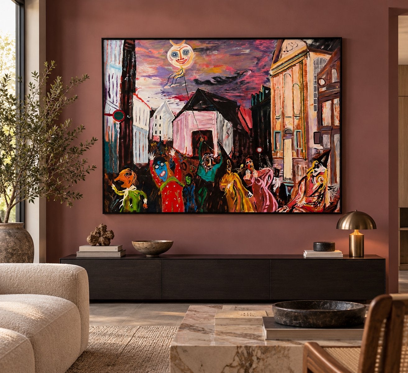 Prachtig vrolijk schilderij, Antiek en Kunst, Ophalen
