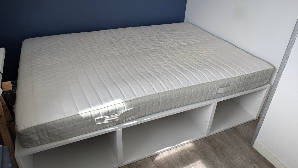Ikea Platsa bed 140x200 + Ikea Hafslo matras, Gebruikt, Wit, Tweepersoons, 200 cm