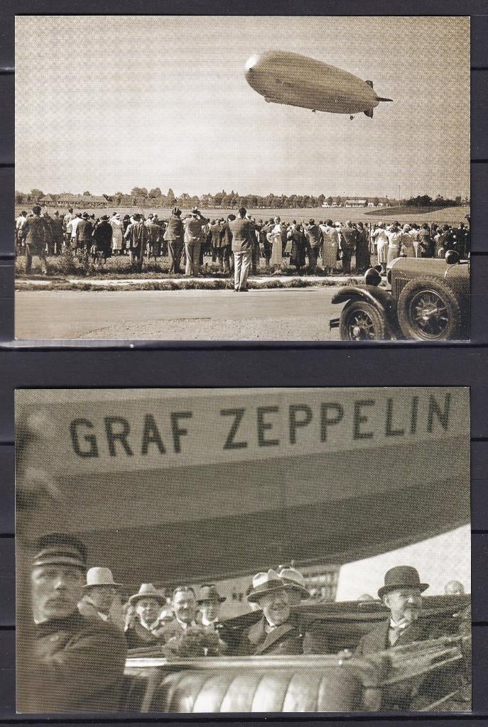 A17) 1930 2x AK Zeppelin maakwerk zonder postzegels, Verzenden, Duitse Keizerrijk, Gestempeld