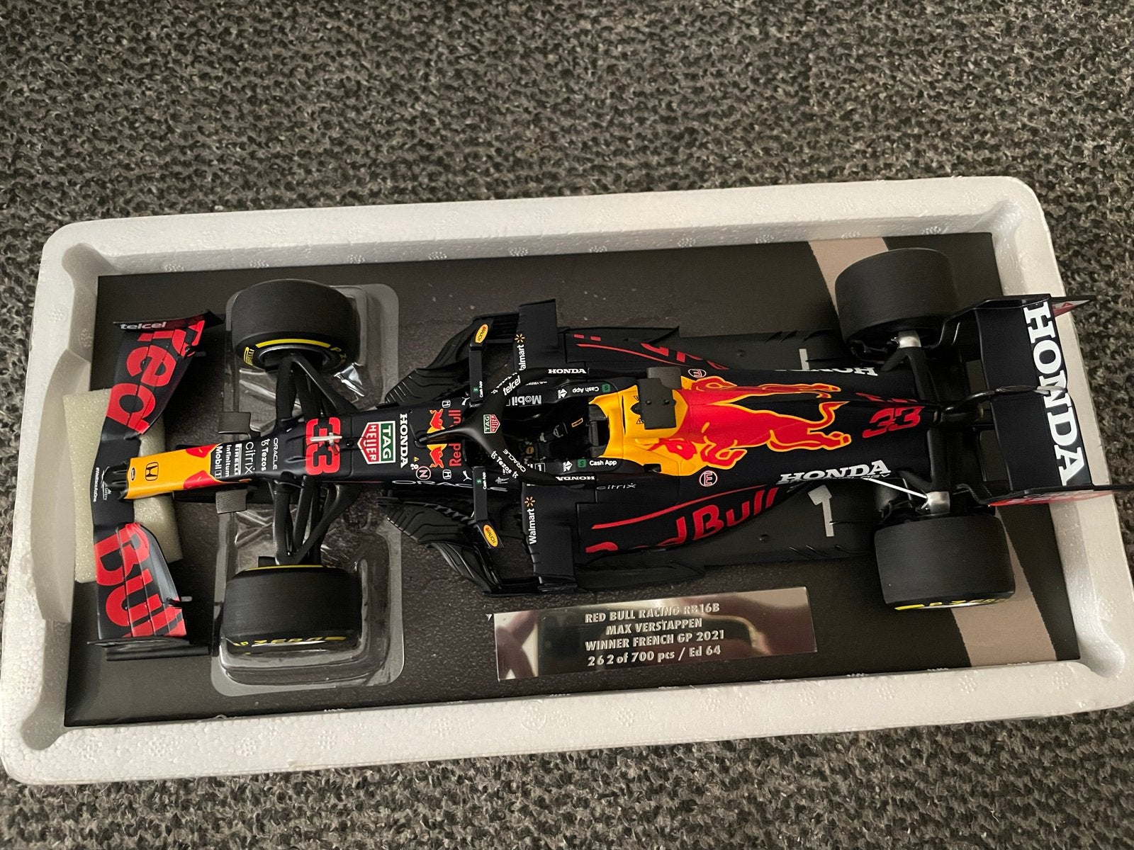 Max Verstappen RB16B GP van Frankrijk 2021 1:18 + figuur, Verzenden, Nieuw, Auto, MiniChamps