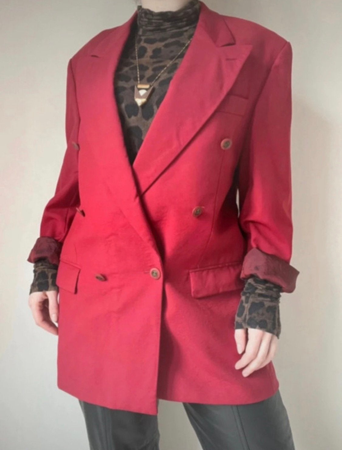 Rood vintage colbert, M/L. Blazer jasje classy retro unisex, Maat 38/40 (M), Verzenden, Vintage, Jasje
