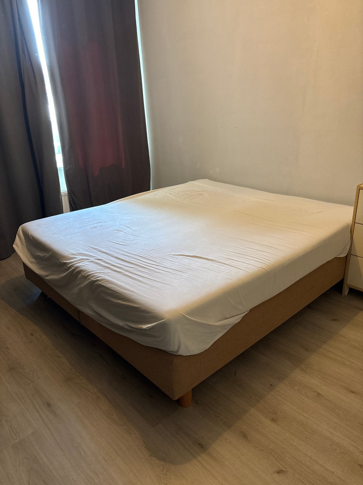 Tweepersoons boxspringbed met matras, Ophalen, Gebruikt, Bruin, Tweepersoons
