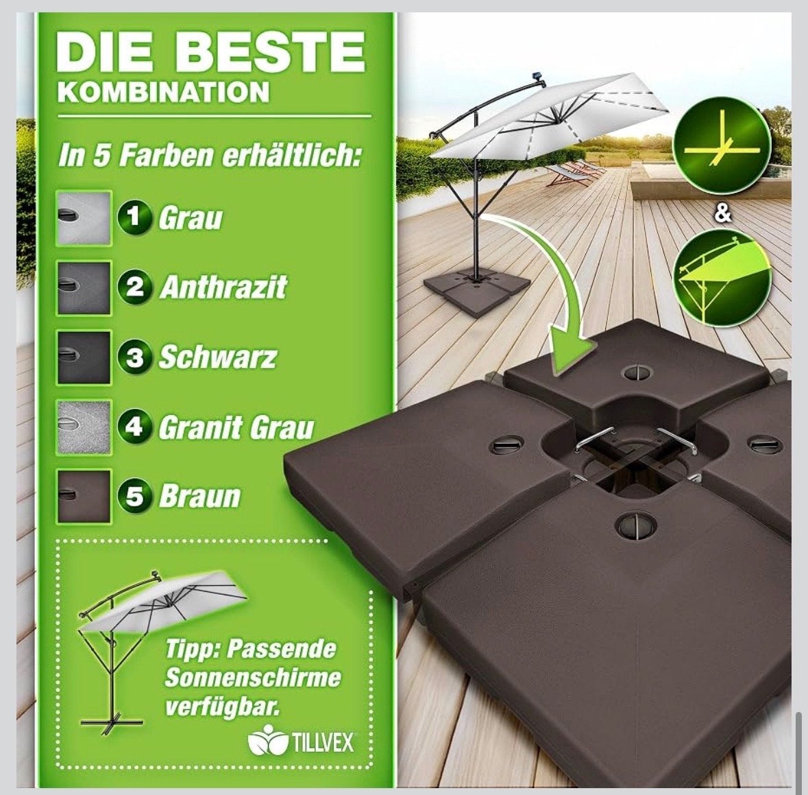 Parasolvoet set - 4 stuks - vulbaar - bruin, Tuin en Terras, Nieuw, Ophalen of Verzenden, 1 tot 2 meter, Parasolvoet