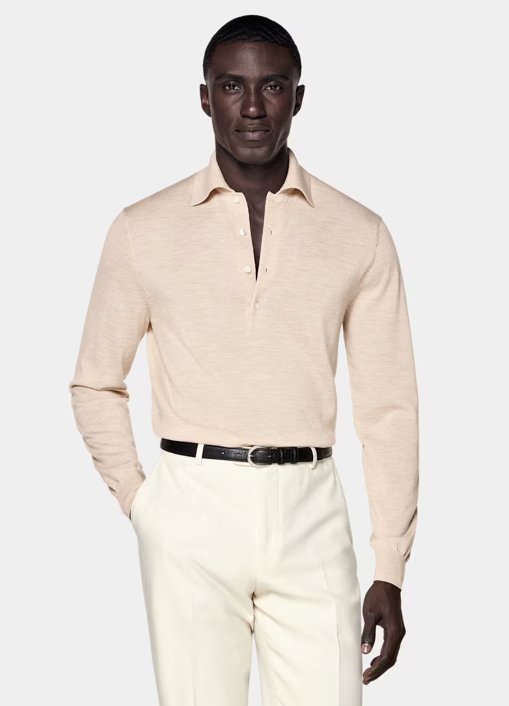 Suitsupply Sand Long Sleeve Polo - Pure Wol, Maat 52/54 (L), Beige, Nieuw, Ophalen of Verzenden