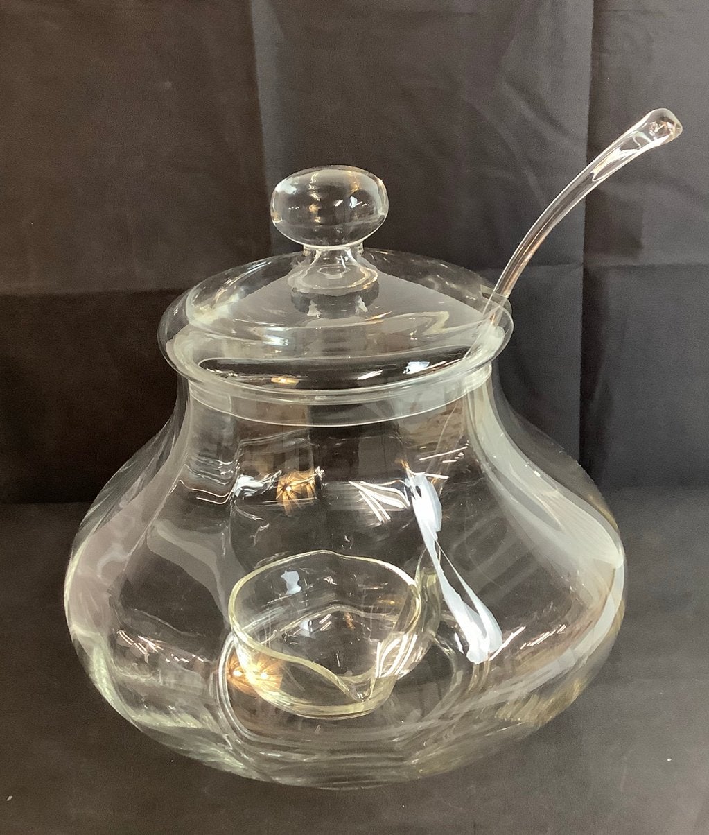 BOWLPOT (met ribben) + lepel van glas       (A-V), Huis en Inrichting, Glas of Glazen, Ophalen of Verzenden, Overige stijlen, Glas