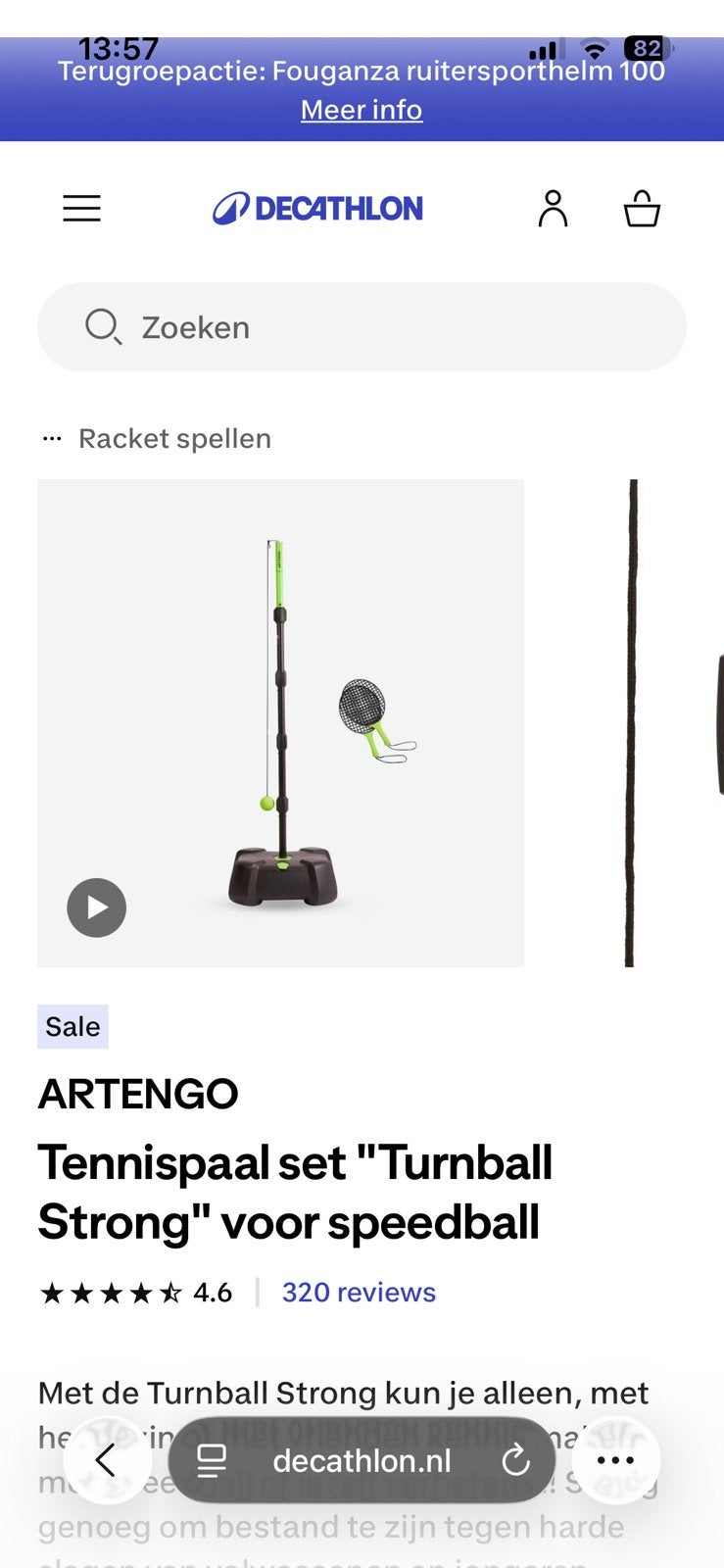 Tennis paal, Ophalen of Verzenden, Zo goed als nieuw, Racket, Overige merken