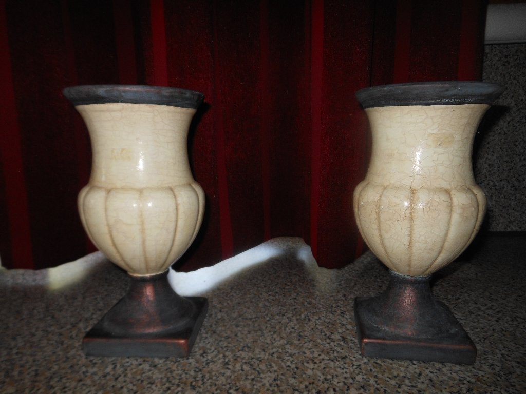 Set van 2 decoratieve vazen + bijpassend lampje, Huis en Inrichting, Ophalen, Gebruikt, Beige, 25 cm