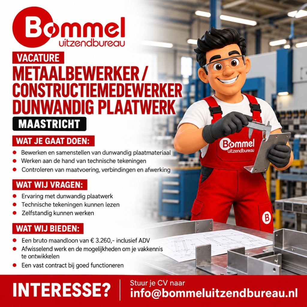 Metaalbewerker / Constructiemedewerker Dunwandig Plaatwerk, Vacatures, 33 - 40 uur, Vanaf 1 jaar, Vast contract