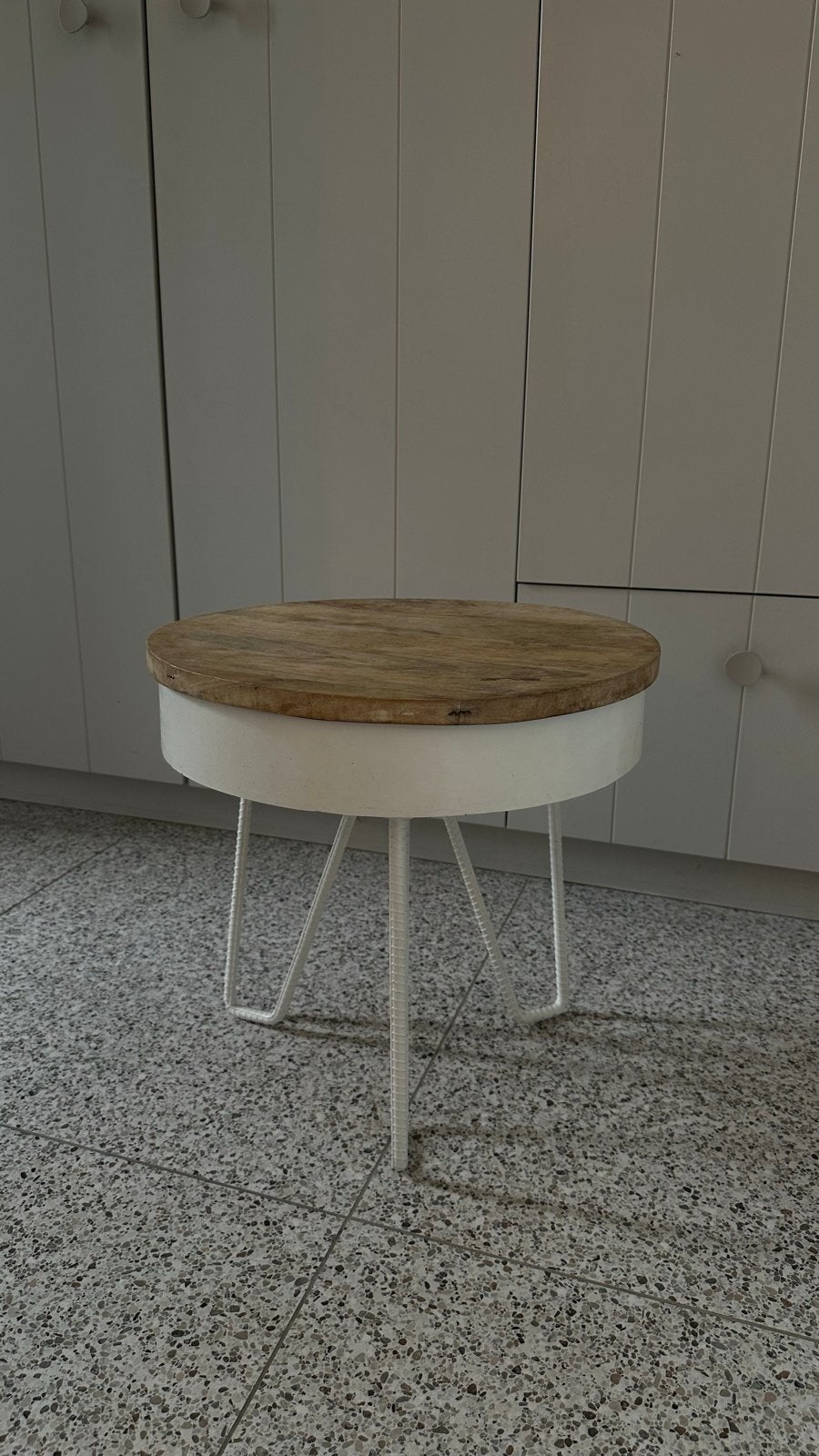 Bijzettafel met Houten Blad en Metalen Poten, Ophalen, Minder dan 45 cm, Minder dan 55 cm, Gebruikt