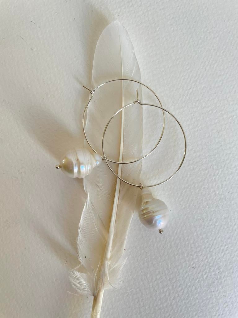 Creolen met parel, Hangers, Nieuw, Ophalen of Verzenden, Zilver