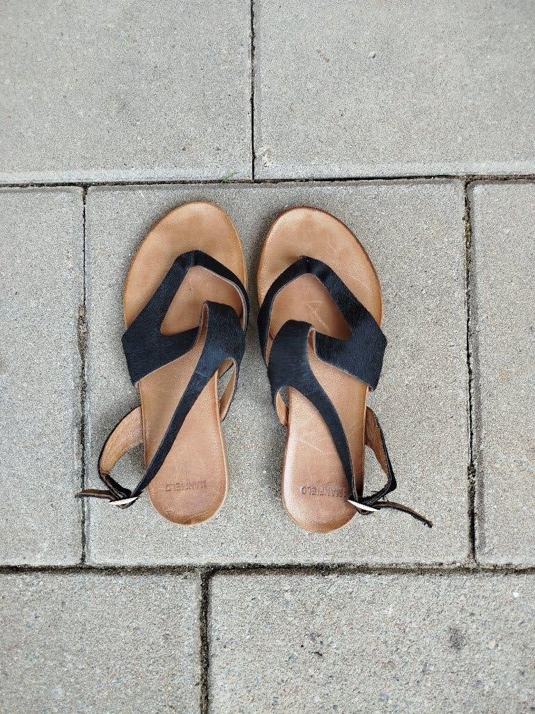 Sandalen maat 37 Zwart merk Manfield, Zwart, Zo goed als nieuw, Sandalen of Muiltjes, Ophalen of Verzenden