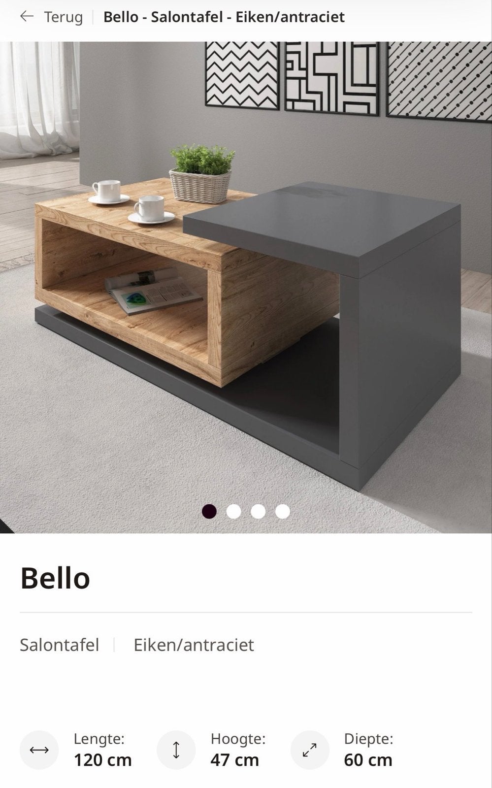 Meubella Salontafel - Eiken/Antraciet, Ophalen, 100 tot 150 cm, Eikenhout, Nieuw