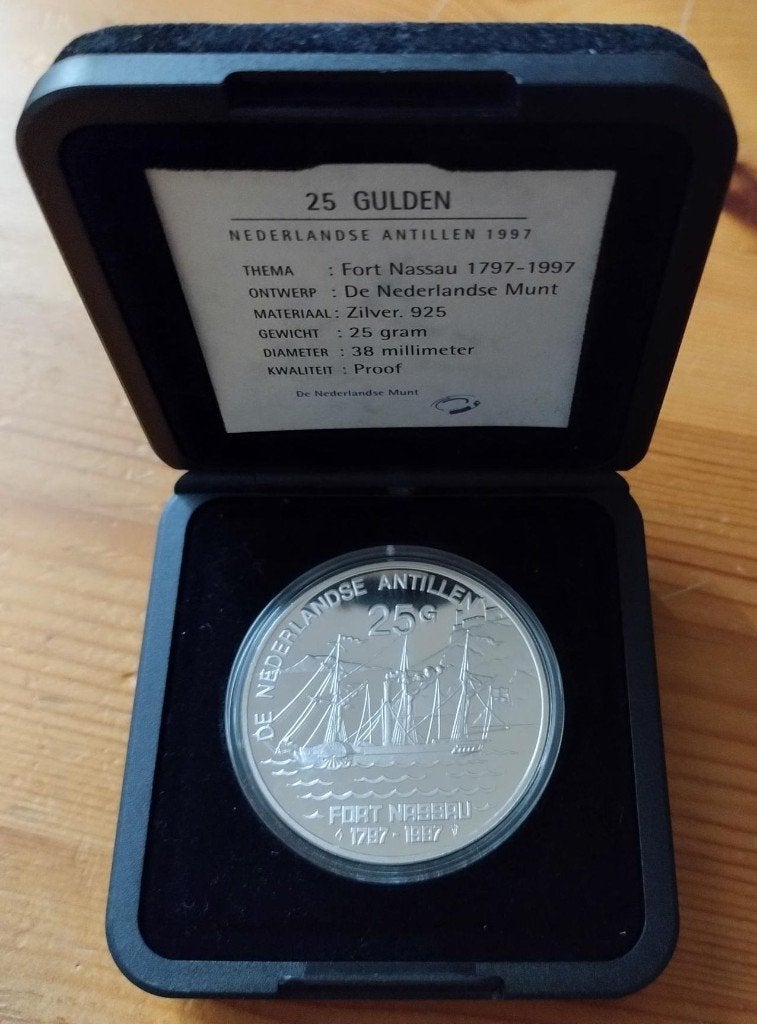 Nederlandse Antillen, 25 gulden 1997 proof Fort Nassau, Verzenden, Koningin Beatrix, Zilver, Overige waardes