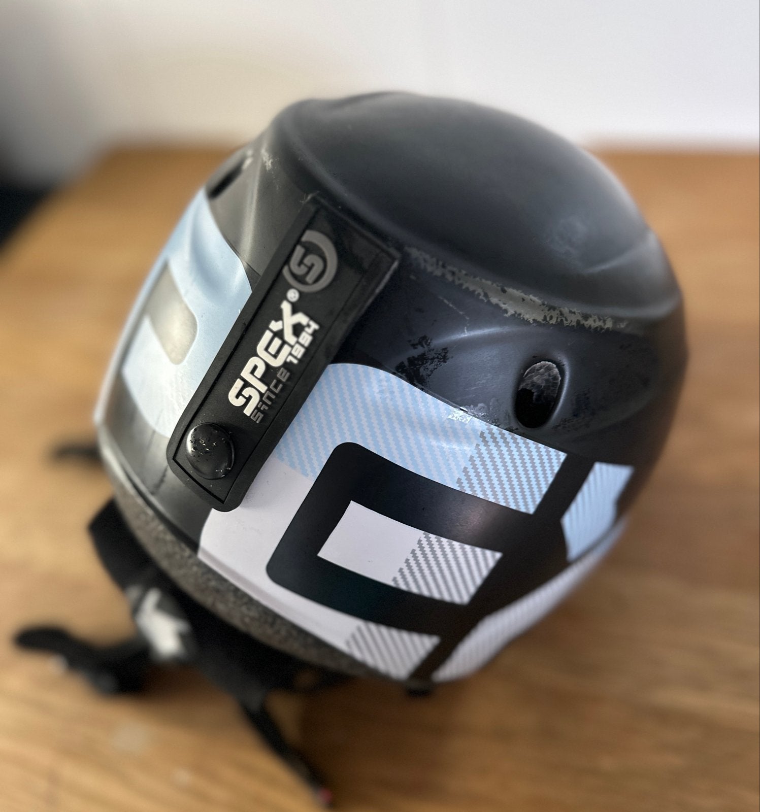 Spex Skihelm - Zwart met blauw/wit patroon, Ophalen of Verzenden, Gedragen, Maat 42/44 (L), Overige typen