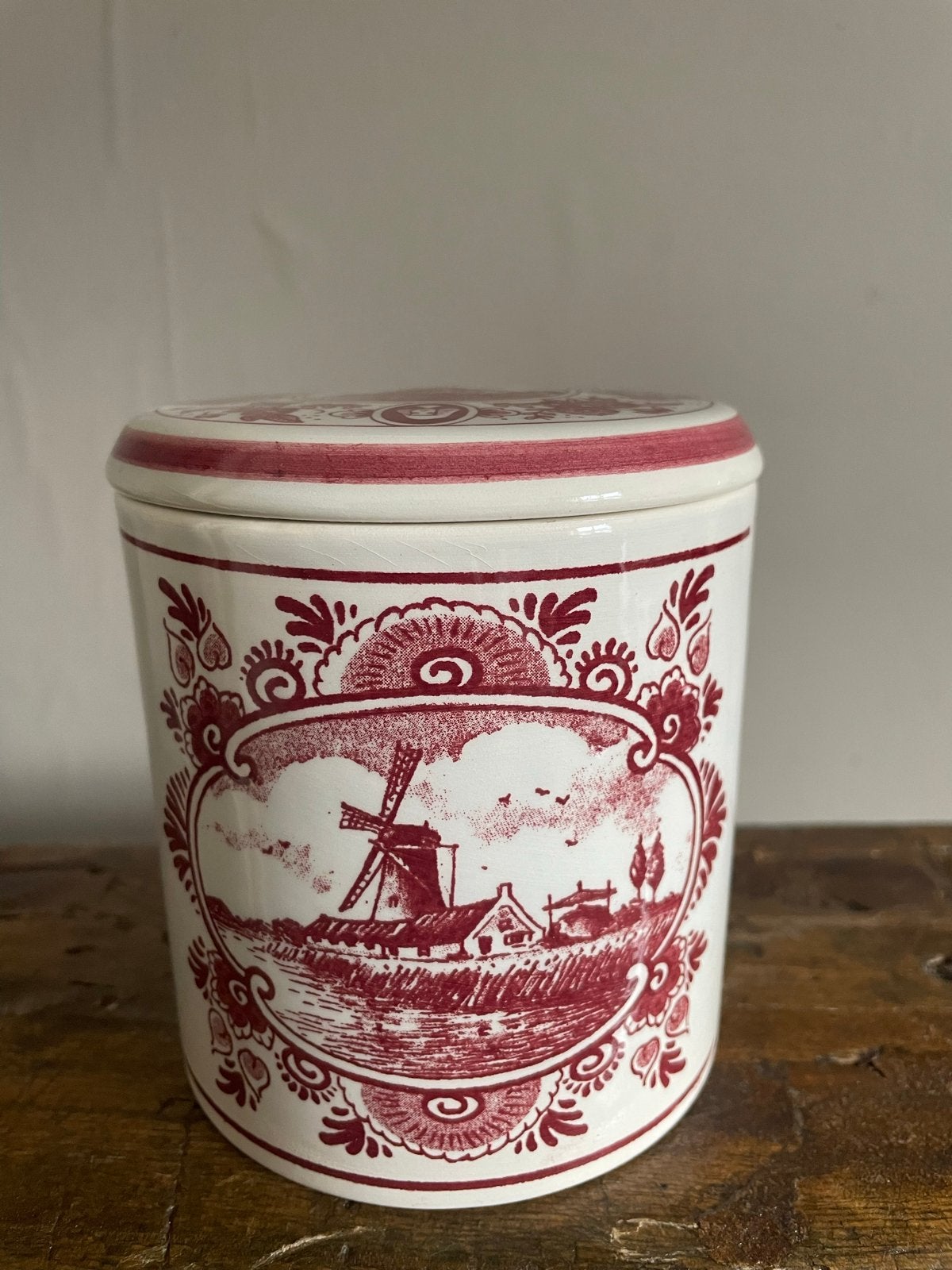 Vintage Goudse Stroopwafels Pot - Handgeschilderd Delft Rood, Ophalen of Verzenden