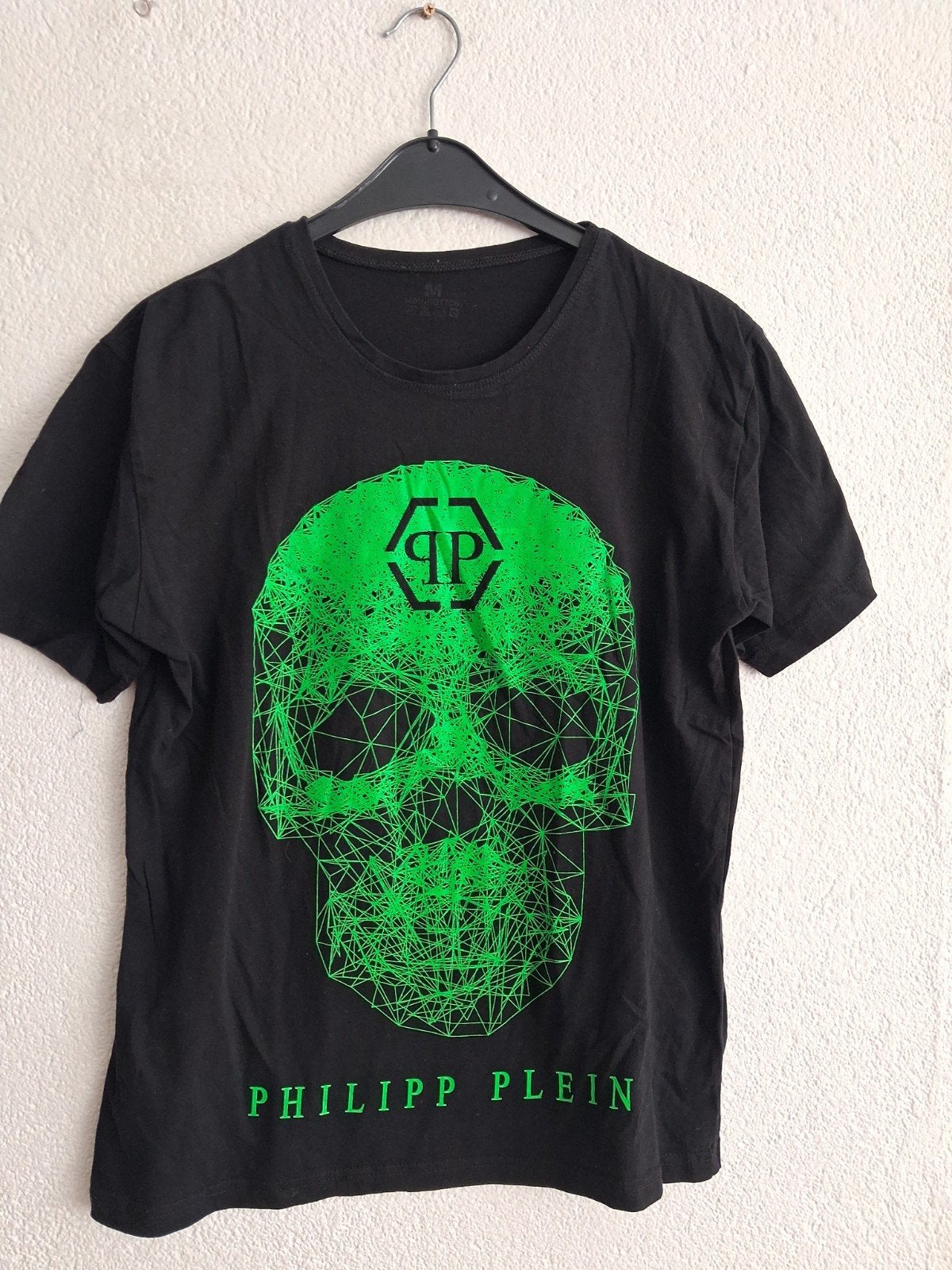Philipp Plein T-shirt Zwart met Groene Doodskop Maat M, Ophalen of Verzenden